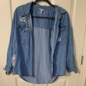 Distressed Chambray Top